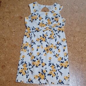 J Peterman Yellow & Black Floral Cotton Lined Midi Sheath Dress Size 14